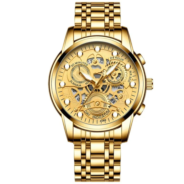 FNGEEN 4088 Men Hollow Quartz Watch Student Waterproof Luminous Watch, Full Gold Gold Surface, Full Gold Black Surface, Black Steel Black Surface White Nails, Black Steel Black Surface Gold Nails, Gold And Gold Surface, Gold Black Surface