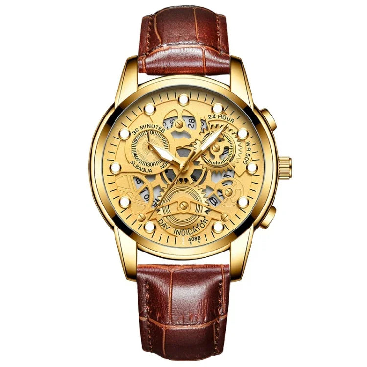 FNGEEN 4088 Men Hollow Quartz Watch Student Waterproof Luminous Watch, Full Gold Gold Surface, Full Gold Black Surface, Black Steel Black Surface White Nails, Black Steel Black Surface Gold Nails, Gold And Gold Surface, Gold Black Surface              ...