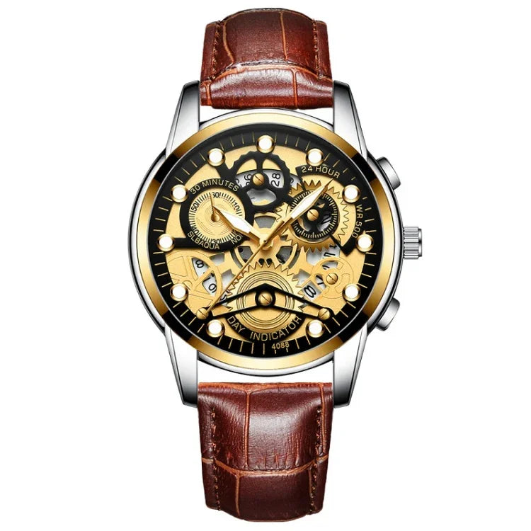 FNGEEN 4088 Men Hollow Quartz Watch Student Waterproof Luminous Watch, Full Gold Gold Surface, Full Gold Black Surface, Black Steel Black Surface White Nails, Black Steel Black Surface Gold Nails, Gold And Gold Surface, Gold Black Surface              ...