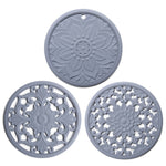 3 in 1 Hollow Flower Silicone Heat Insulation Pad Anti-Scalding Pot Bowl Pad Set, Black, Yellow, Blue, Green, Purple, Gray