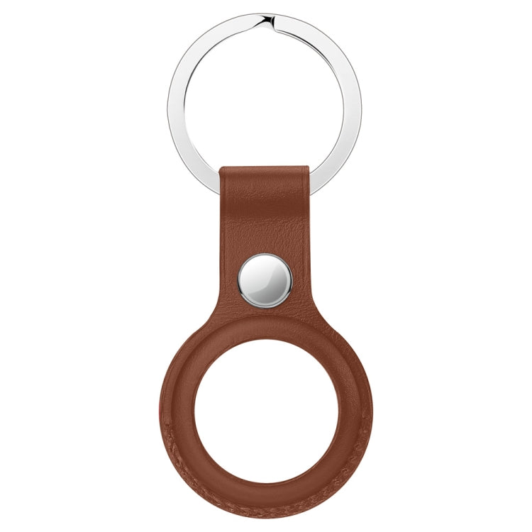 Anti-scratch Top-layer Cowhide Leather Protective Cover with Hanging Buckle for AirTag 2nd Gen / AirTag 1st Gen