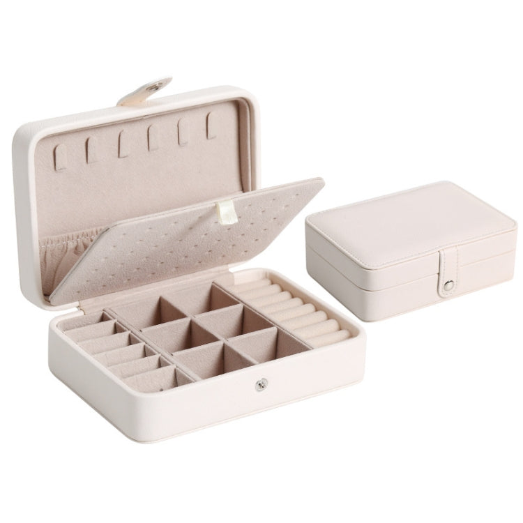 Double-Layer Leather Portable Simple Earrings Ring Jewelry Storage Box, 16 x 11 x 5cm