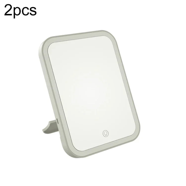 2 PCS LED Makeup Mirror With Lamp Fill Light Dormitory Desktop Dressing Mirror Female Folding Portable Small Mirror,Style:, Charging Monochromatic Light (White), Charging Monochromatic Light (Pink), Plug-in Monochromatic Light (White)                  ...