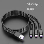 2 PCS ZZ034 USB To 8 Pin + USB-C / Type-C + Micro USB 3 In 1 Fast Charging Cable, Style:, 5A Super Fast-Black, Mini-Silver, Mini-Red, Mini-Blue, Mini-Black