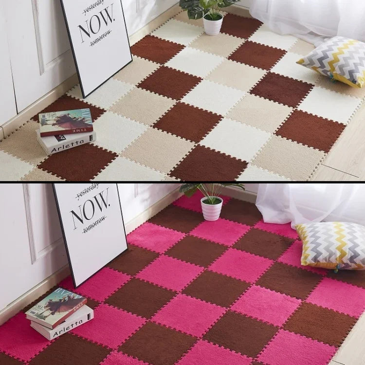 2 PCS Living Room Bedroom Children Kids Soft Carpet Magic Patchwork Jigsaw Splice Heads Climbing Baby Mat 30x30cm, Rose Red, Camel, Purple, Coffee, Blue, Pink, Green, White, Grey