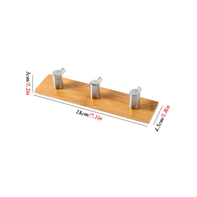 Stainless Steel Bamboo Wood Three Row Hook Kitchen Bathroom Door Adhesive Hook, Door Sticky Three Hook