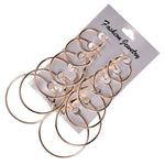 6 Pairs/Set Women Steampunk Fashion Circle Hoop Earrings, Glod, Silver