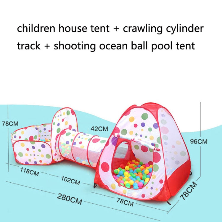 3 in 1 Children Tent Play House Tunnel Foldable Shooting Ocean Ball Pool Toy, Red