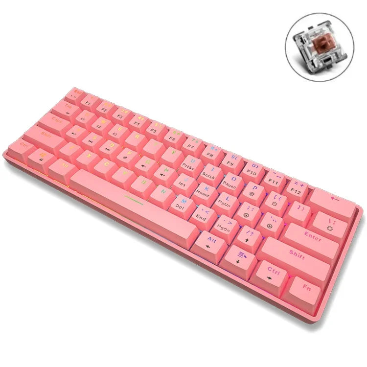 LEAVEN K28 61 Keys Gaming Office Computer RGB Wireless Bluetooth + Wired Dual Mode Mechanical Keyboard, Cabel Length:1.5m, Green Axis (White), Green Axis (Blue), Green Axis (Pink), Red Axis (White), Red Axis (Blue), Red Axis (Pink), Tea Axis (White)   ...