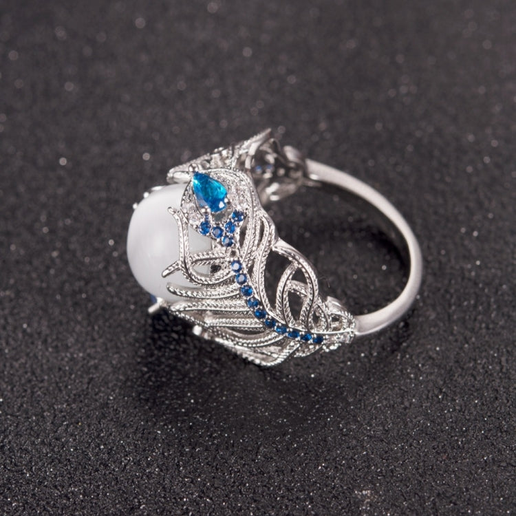 Vintage Silver Hollow Natural Opal Rings Feather Pattern Rings for Women Jewelry, 6, 7, 9