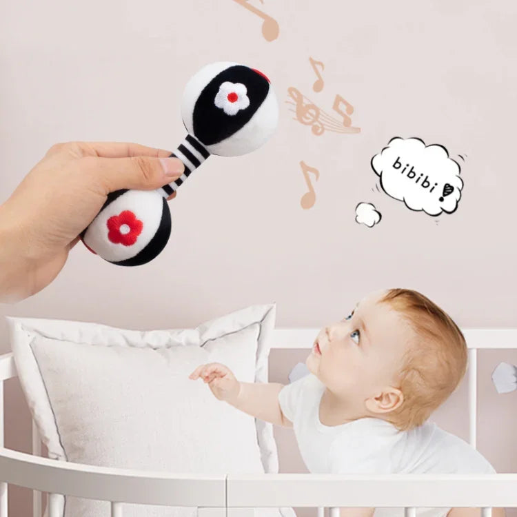 TOLOLO 1 Pair Baby Vision Training Early Educational Toy Newborn Chasing Black And White Sand Hammer Dumbbell Baby Rattle, T168263-2