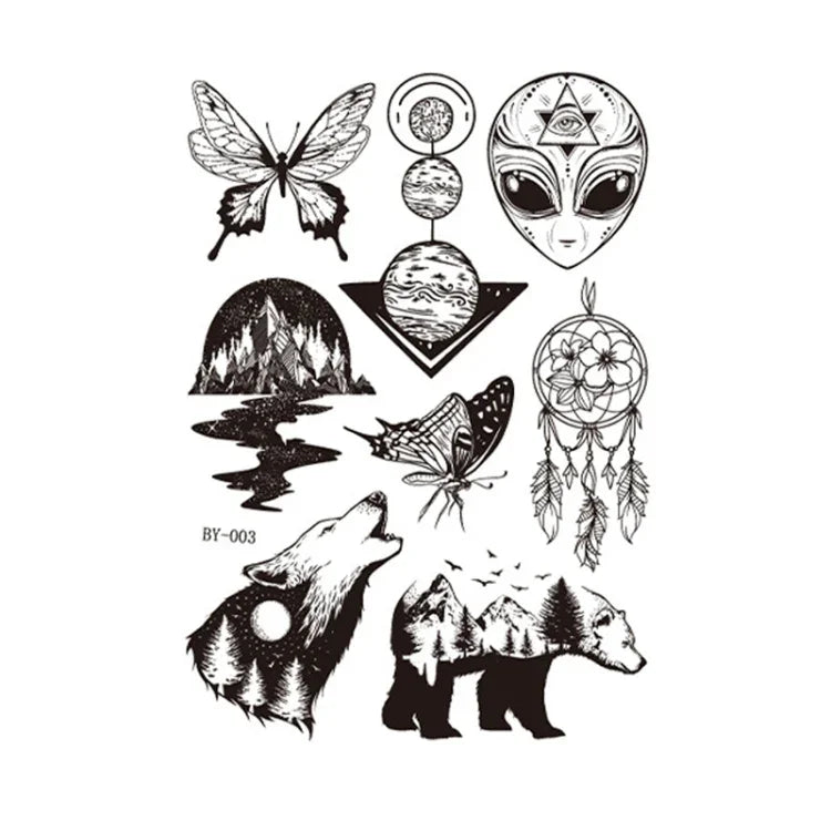 10 PCS Dark Fluorescent Color Changing Animal Luminous Flower Arm Waterproof Adult Tattoo Stickers, BY-001, BY-002, BY-003, BY-004, BY-005, BY-006, BY-007, BY-008