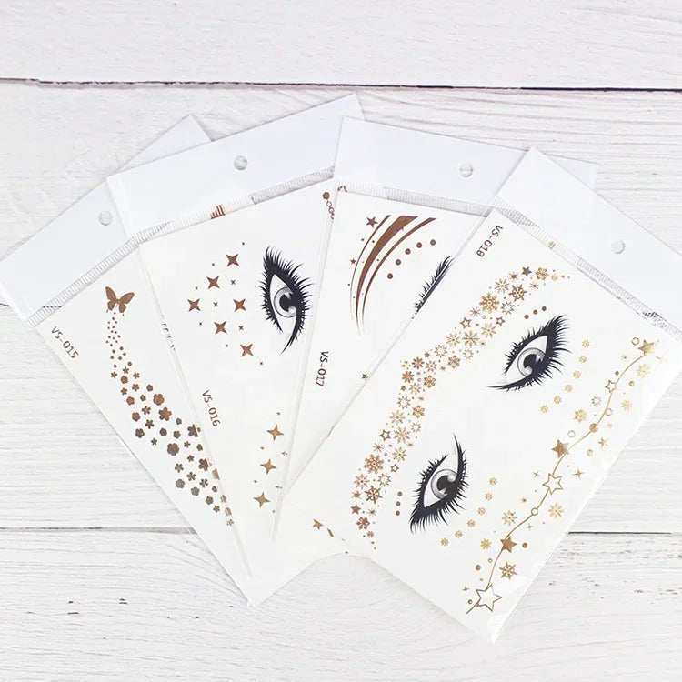 20 PCS Waterproof Bronzing Face Tattoo Stickers Party Masquerade Face Stickers, VS-011, VS-012, VS-013, VS-014, VS-015, VS-016, VS-017, VS-018, VS-019, VS-022, VS-023, VS-024, VS-025, VS-027, VS-028, VS-029, VS-030, VS-031, VS-032, VS-033
