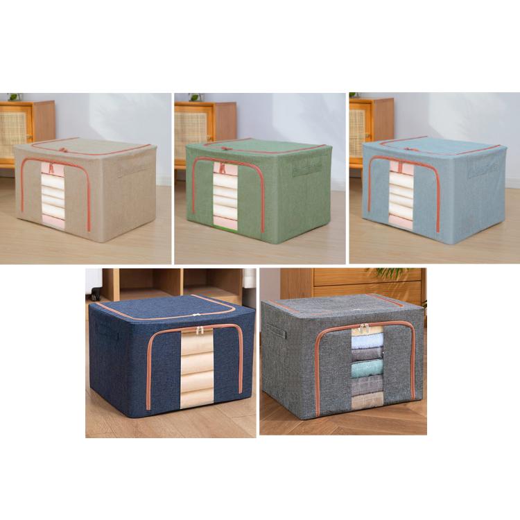 Fabric Steel Frame Quilt Clothing Storage Box Cotton Linen Storage Bag with Window, 22L 39x29x20cm, 100L 60x42x40cm, 66L 50x40x33cm, 24L 40x30x20cm