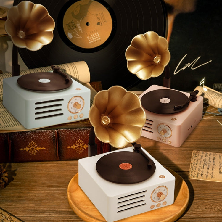 T15 Petunia Retro Vinyl Record Player Wireless Multifunction Mini Bluetooth Audio, White, Pink, Blue