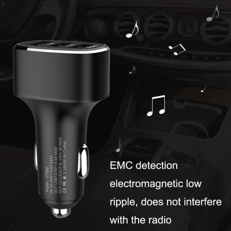 QIAKEY GT690C Dual USB + USB-C / Type-C Aluminum Alloy Three-Hole Car Charger, Black, Gray