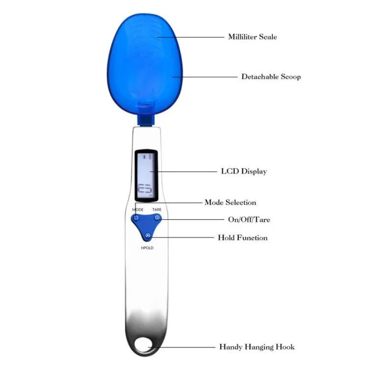 500g / 0.5g Kitchen Scale Electronic Measuring Spoon Scale With Three Spoons, 500g / 0.5g, 300g / 0.1g
