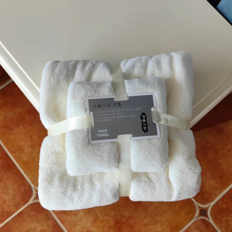 Bath Towel + Towel Set Can Wear Coral Fleece Beach Towel, White, Pink, Blue, Brown, Cyan