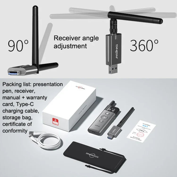 ASiNG A10 Green Light PPT Page Turning Pen Remote Control Presentation Pen, Capacity:, A10 128M (Gray), A10 32G (Gray)