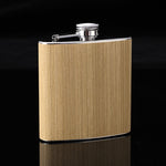 6oz Wood Leather Hip Flask Stainless Steel Whiskey Wine Alcohol Flagon, Style 1, Style 2, Style 3, Style 4, Style 5