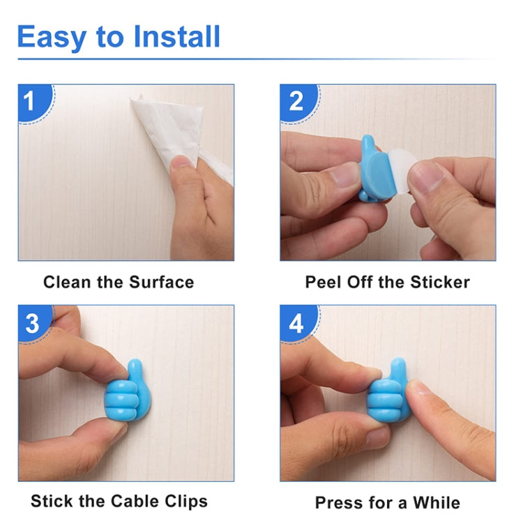 10 PCS Non-punching And Non-marking Adhesive Thumb Hook Cable Organizer, Blue, Yellow, White, Green, Pink, Orange