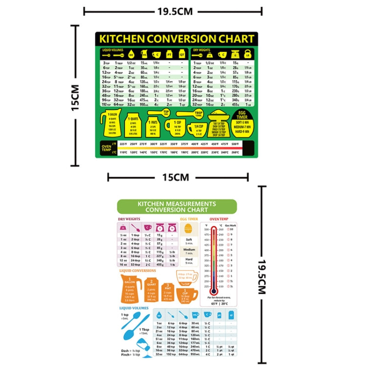 Kitchen Condiment Recipe Conversion Chart Magnetic Waterproof Sticker