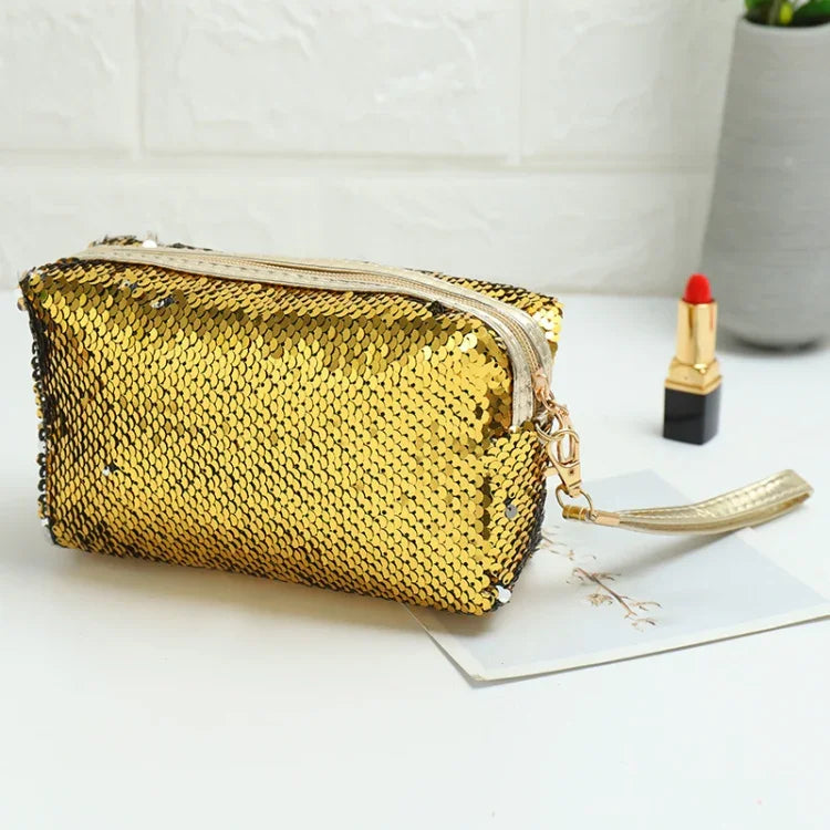 Travel Portable Sequined Anise Cosmetics Tote Storage Bag, Red, Black, Pink, Rose Red, Royal Blue, Gold, Rose Gold