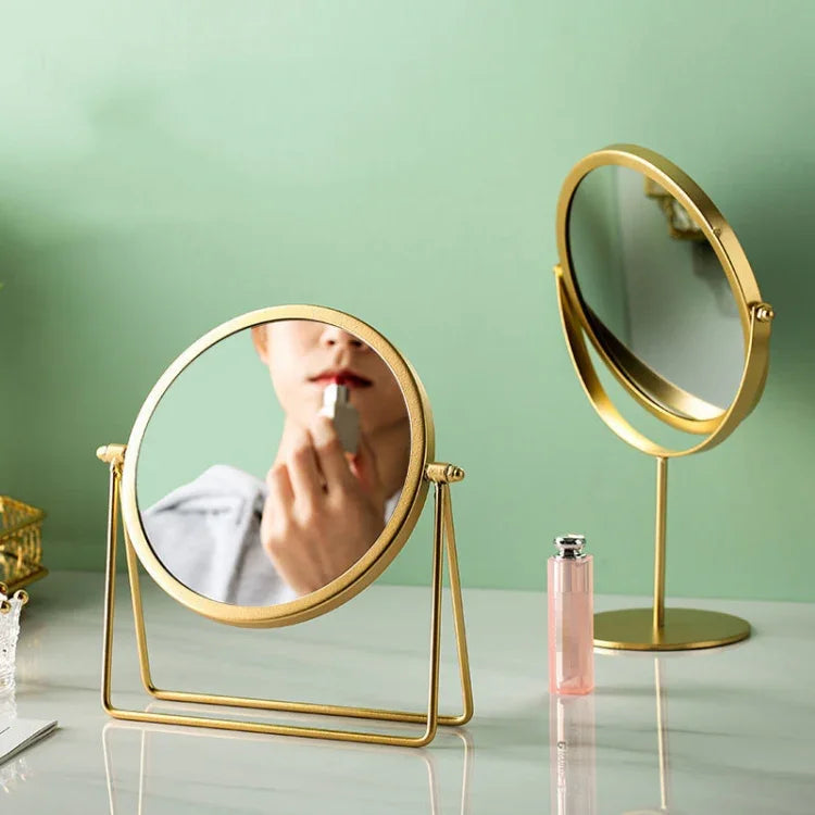 Desktop Makeup Mirror Simple Portable Mirror Rotating Dressing Mirror,Style:, Gold High Model, Gold Stand Model, Black High Model, Black Stand Model