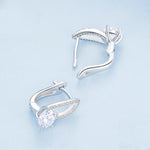 Sterling Silver S925 White Gold Plated Zirconia Hollow Line Earrings, BSE732