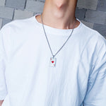 OPK 1542 Titanium Steel Men Necklace Personality Poker Pendant, Black With Chain, Red With Chain