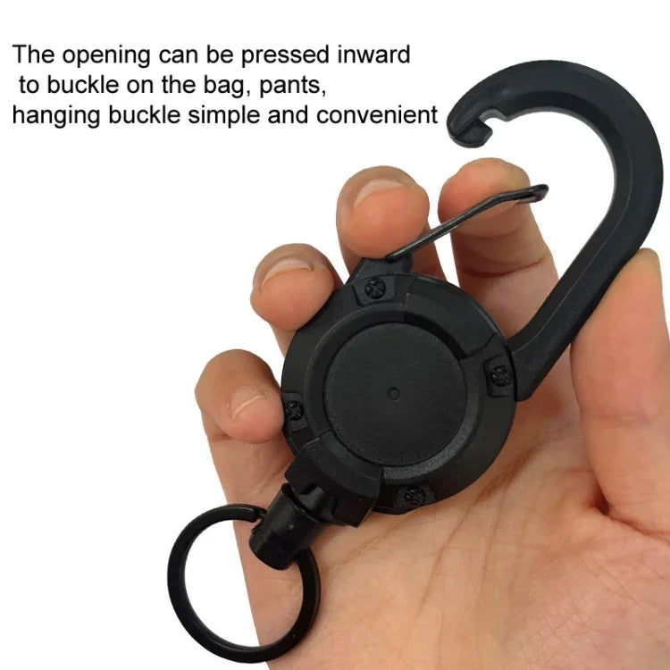 Backpack Carabiner Plastic Retractable Pull Badge Reel, Black-Steel Wire Rope, Black-Fiber Rope, White- Fiber Rope
