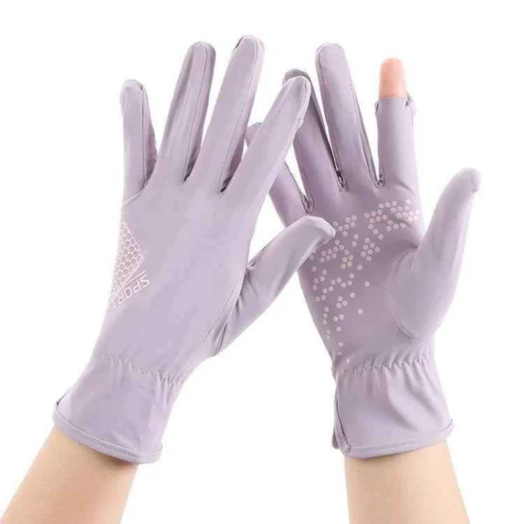 1pair Driving Sunscreen Anti-ultraviolet Thin Summer Ice Silk Dew Finger Non-slip Riding Gloves, Free Size