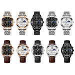 BINBOND B3591 30m Waterproof Luminous Calendar Men Watch, Black Steel-Black, Black Leather-White-Black, Brown Leather-White-White