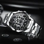 BINBOND S034 30M Waterproof Quartz Watch Skull Skeleton Luminous Watch