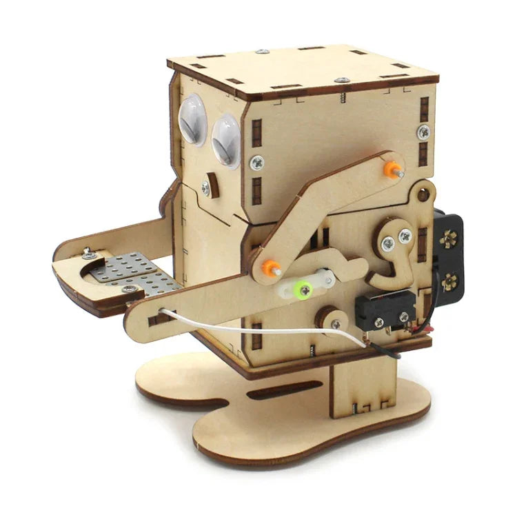 Robot Eating Coins Kids DIY Science Toy Educational Scientific Experiment Kit Wood Craft, Robot Eating Coins