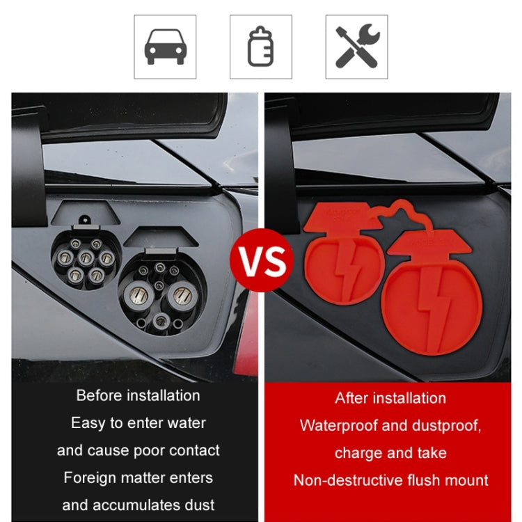 For Tesla Model3/Y 2pcs Charging Port Silicone Dustproof Waterproof Cover, Conjoined Black, Conjoined Red, Conjoined Blue