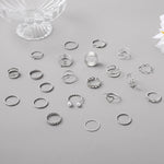22pcs/set Heart Butterfly Joint Open Ring, 22pcs/set Gold 7161, 22pcs/set Silver 6699