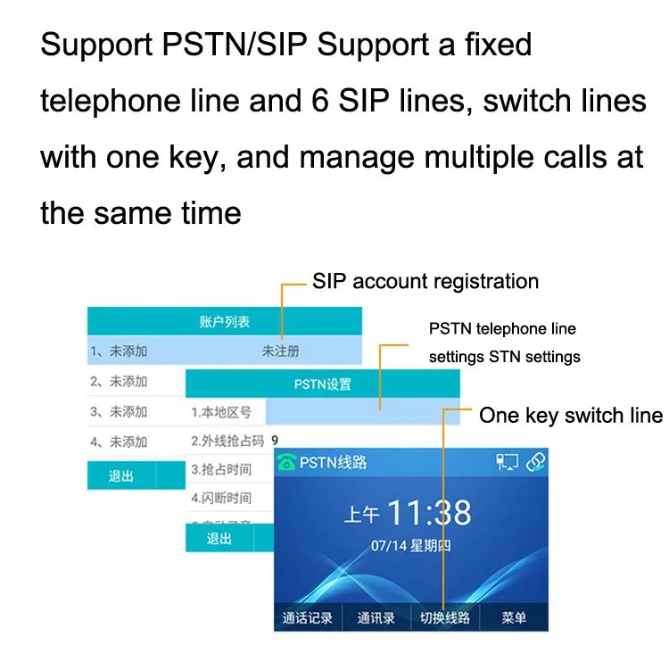 S135 PSTN+SIP Dual Mode Recording Smart Phone 6 Ways VOIP Network Phone IP Phone, S135