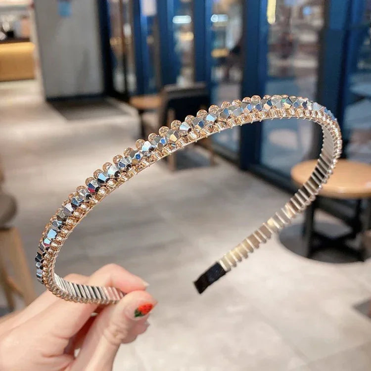 Gold Trim Crystal Hoops All-Match Hair Accessories Headband Non-Slip Crystal Headwear