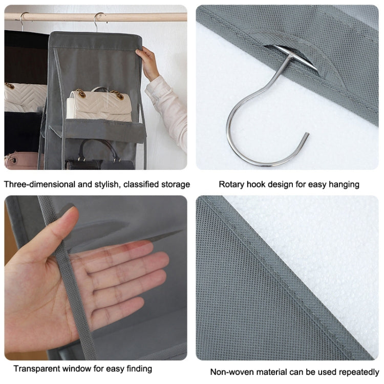 2pcs Double Sided Transparent Storage Bag Bedroom Wardrobe Storage Dustproof Hanging Bag, Gray 6 Grid, Black 6 Grid, Gray 8 Grid, Black 8 Grid