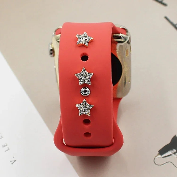 2pcs Watch Silicone Strap Decorative Diamond Buckle Strap Nails, One Diamond Heart, Diamond Hand, Diamond Bear, Diamond Clover, One Diamond Pentagram, Full Diamond Pentagon, Full Diamond Heart, Diamond Dragonfly