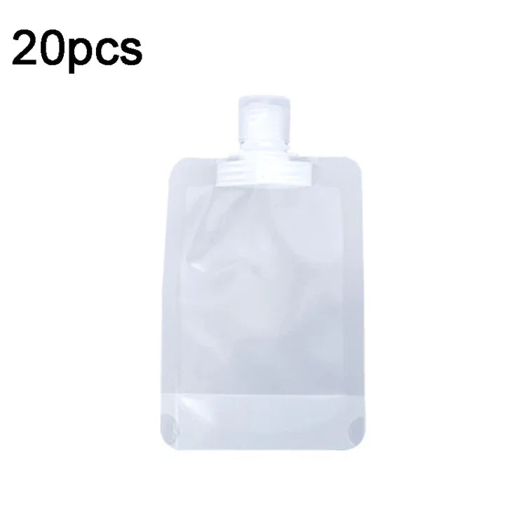 20pcs Travel Refillable Empty Squeeze Pouch Lotion Shampoo Squeezable Bags, 30ml, 50ml, 100ml