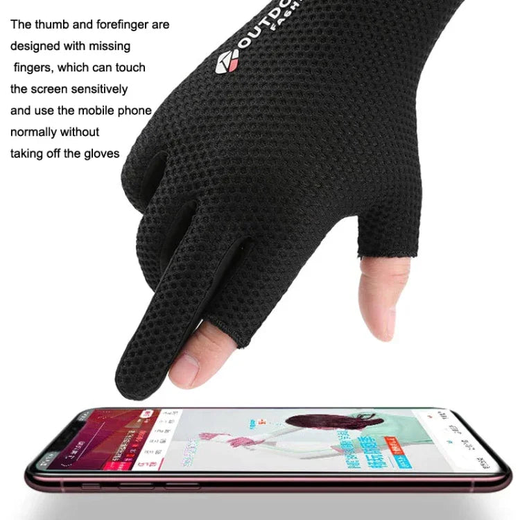 Cycling Thin Sunscreen UV Protection Mesh Breathable Ice Silk Two-finger Gloves