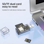 OTG Converter USB To SD/TF 2 In 1 Multi-Function Transparent Card Reader, Transparent