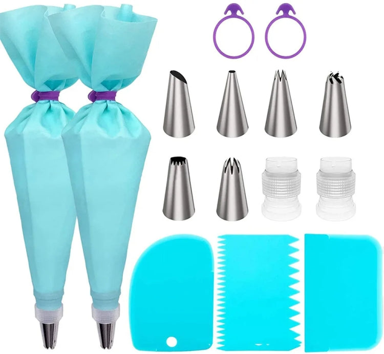 15 In 1 Silicone Icing Piping Cream Pastry Bag Stainless Steel Cake Nozzle Set, 15pcs /Set
