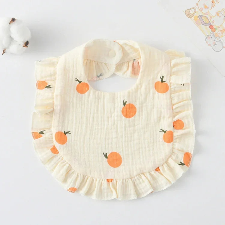 Baby Feeding Bib Ruffle Infants Saliva Towel Soft Cotton Burp Cloth, Yellow Lemon, Rabbit, Yellow Orange, Peach Heart, Mushroom Rabbit, Leaf Fruit, Little Pink Rabbit, Love, Dutch Flower, Floral, Pink Rose, Squirrel, Rainbow, Little Tiger              ...
