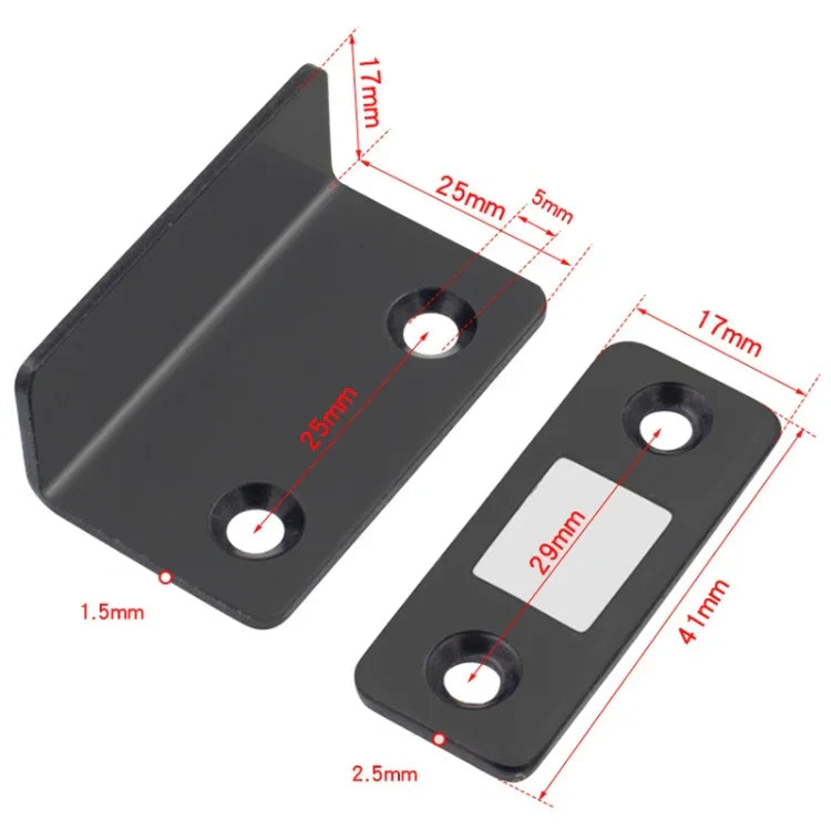 90 Degree No-Punch Invisible Door Suction Thin Section Wardrobe Sliding Door Magnetic Suction, Silver, Black