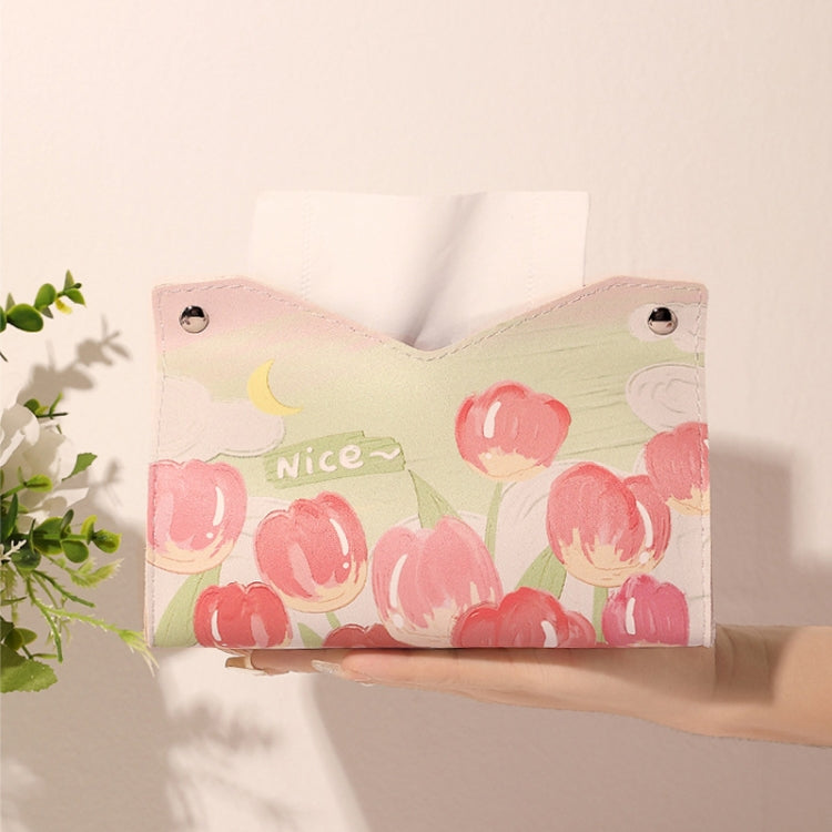 Oil Printed Leather Tissue Box Living Room Decorative Tissue Storage Bag, Yellow Sunflower