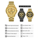 BINBOND B3030 Embossed Dragon Luminous Waterproof Quartz Watch, Full-gold Black, White Steel-White