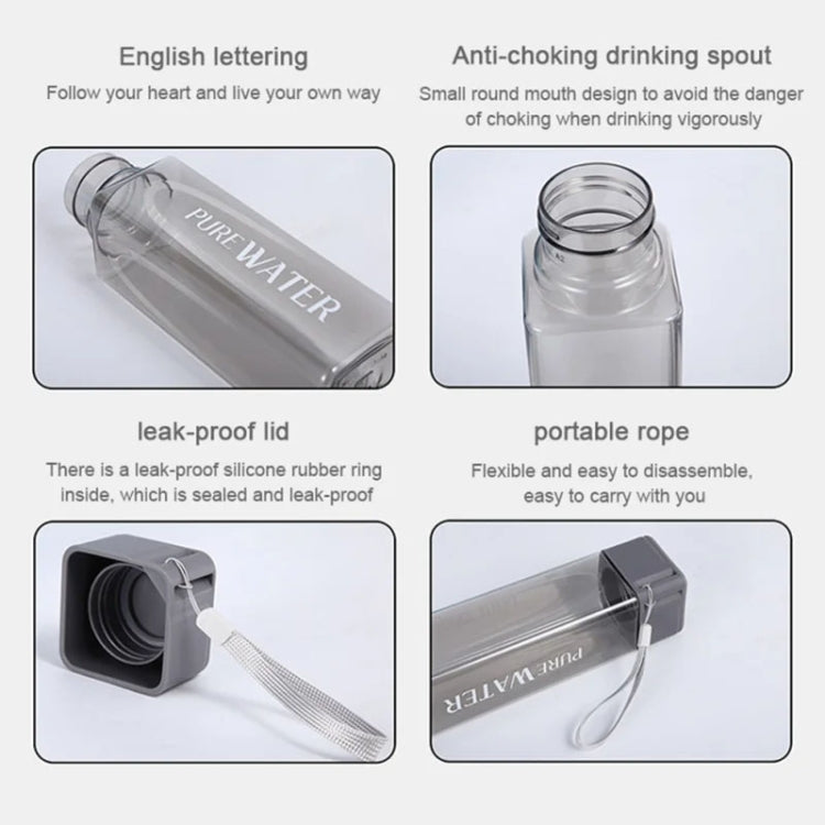 Simple Square Mug Portable Leak-Proof Plastic Cup Sports Camping Bottle, 500ml